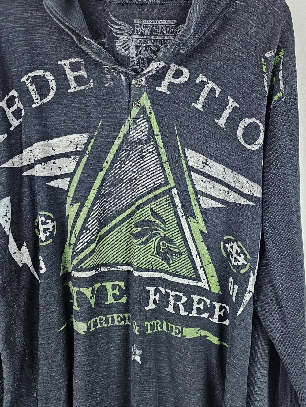 Y2K Raw State Redemption Thermal Hoodie Men's Lg 90's Grunge Streetwear Thrashed